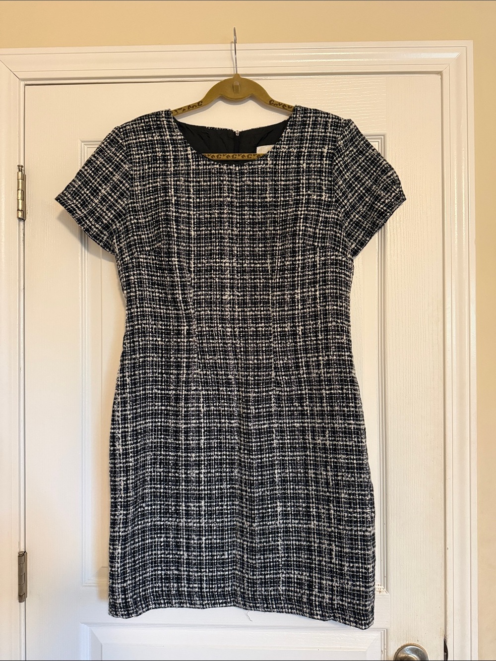Black and White Tweed Mini Dress - Classic Short Sleeve Shift